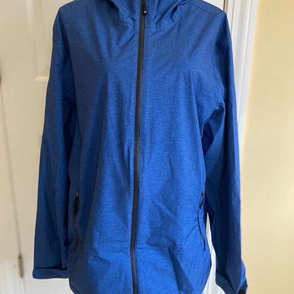 32 DEGREES COOL lightweight breathable lined hooded rain coat, blue, sz L EUC. - Picture 2 of 13